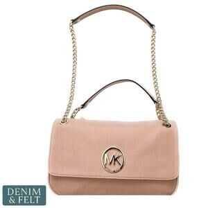 MICHAEL KORS Fulton Pinkish Tan Leather Pebbled Shoulder Bag Gold Chain Strap